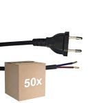 Fordelspakning 50x Noxion Euro Strømforsyningskabel Svart - C7 Europlug + Åpne ender - 2m - 2 pole 0,75mm2